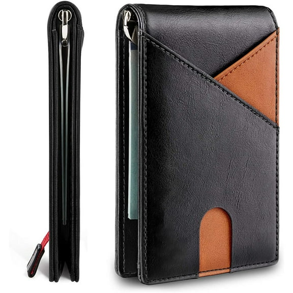 Credit Card Holders for Mens Minimalism Leather Card Holder for Men Slim Card Casecard Wallet RFID Blocking Anti Theft Wallet for Men Compact Wallet Bank Card Holder(Black Orange)