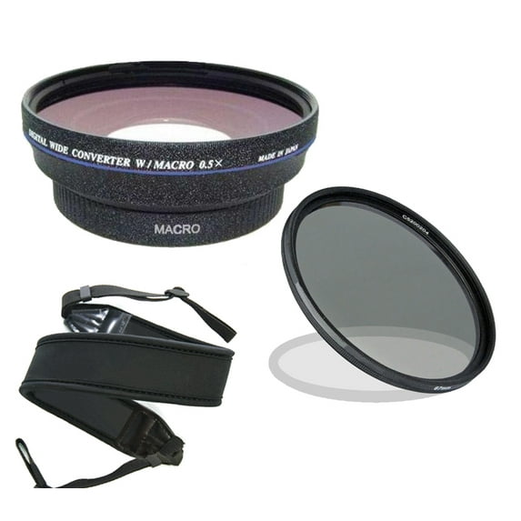 Canon VIXIA HF R62 (High Definition) 0.5x Wide Angle Lens With Macro + 67mm Circular Polarizing Filter + Stepping Ring 43-52 + Wide Neoprene Strap.