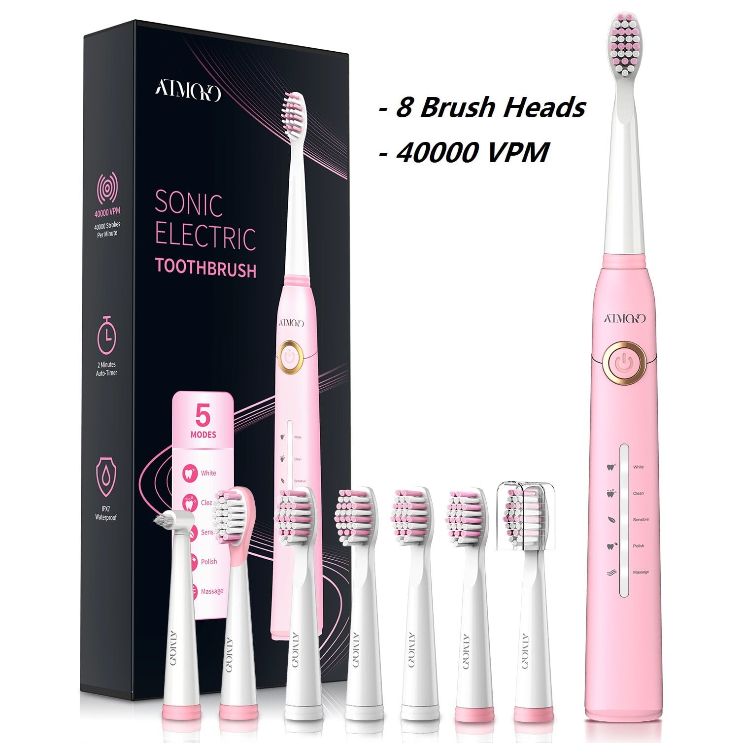 ATMOKO Electric Toothbrushes for Kids and Adults, 8 Duponts Brush Heads
