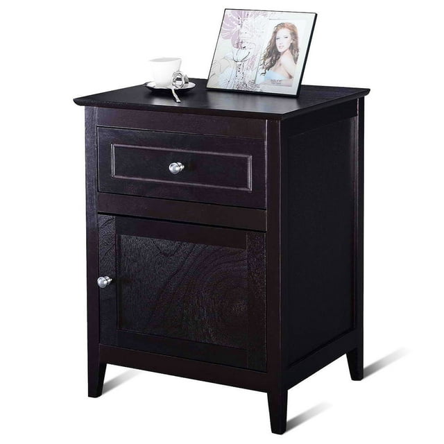 Costway Table de Chevet avec Tiroir Table d'Appoint Bout de Canapé Armoire de Rangement Espresso