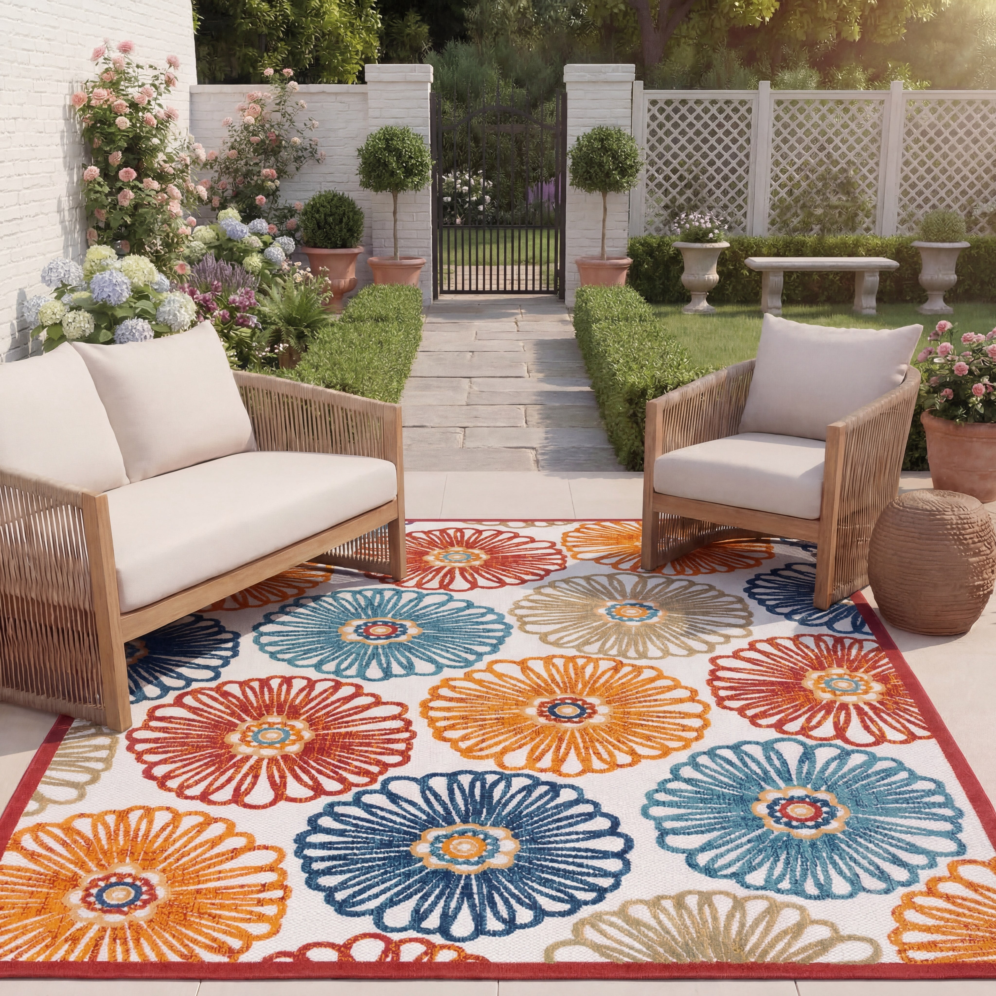 SAFAVIEH Cabana Aria Floral Indoor/Outdoor Area Rug, Creme/Red, 8' x 10'