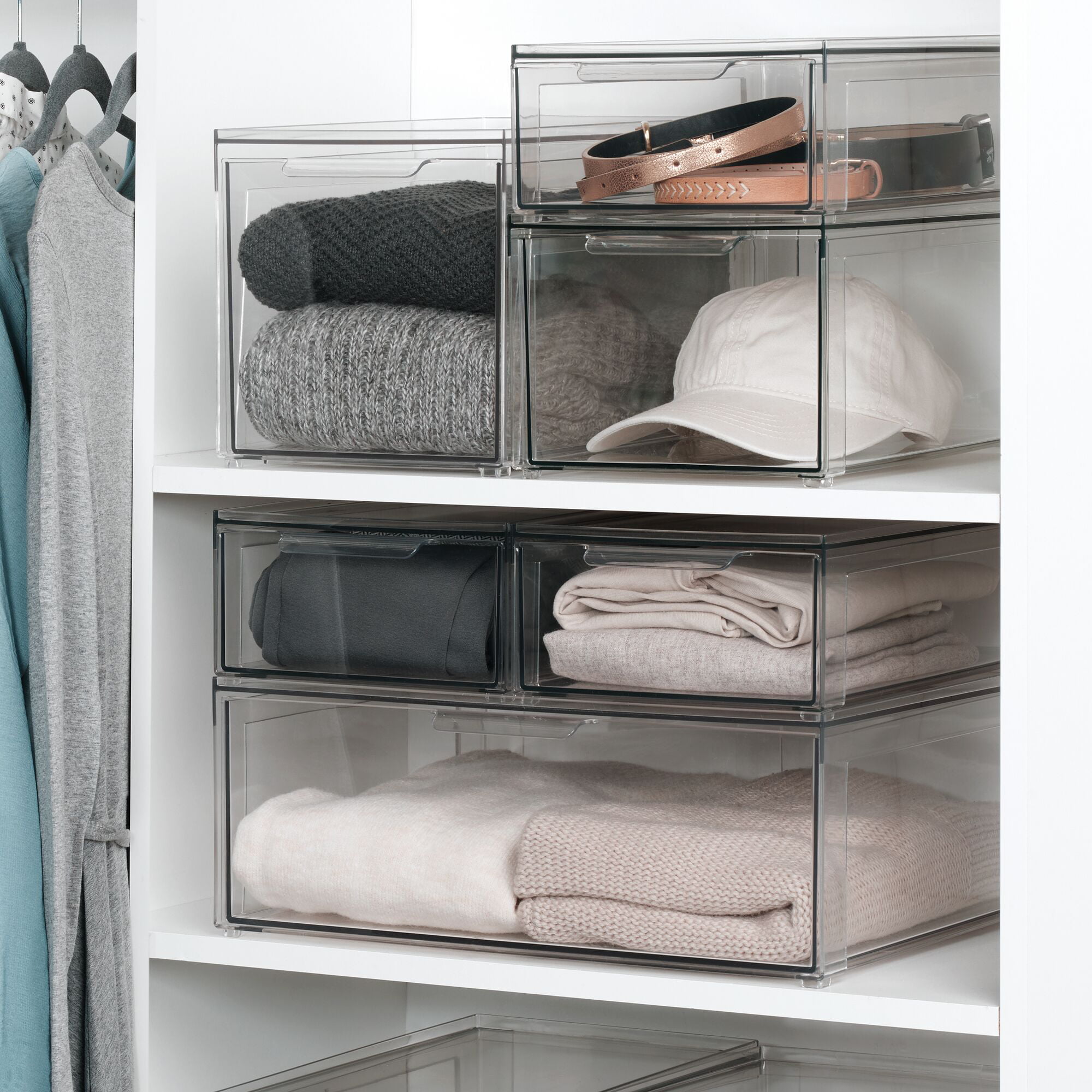 mDesign Fabric Bedroom Dresser Drawer/Closet Organizer Bins, 4 Pack,  Black/Cream