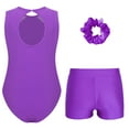 thumbnail image 2 of Sxiwei Kids Girls Gymnastics Dance Active Outfit Sleeveless Patchwork Rhinestones Leotard with Shorts Purple 10, 2 of 7