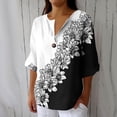 thumbnail image 2 of Daiosportswear 3/4 Length Sleeve Blouses for Women V Neck Button Down Floral Graphic Tunic Tops Black-A XXL(XXL), 2 of 5