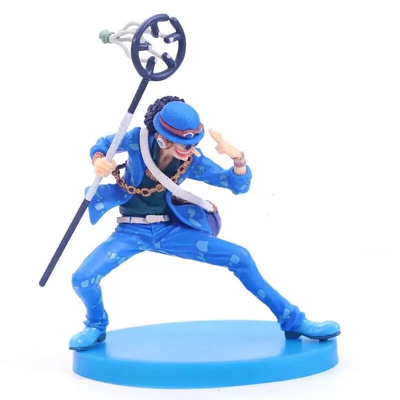 New One Piece, Luffy Zoro Nami Sanji Tony Chopper Usopp Franky Brook Statue 20th Anniversary One Piece Anime Blue Color PVC Ornaments (Usopp Sogeking)