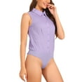 thumbnail image 4 of INSPIRE CHIC Sleeveless Collared Business Work Bodysuit Tops for Women's Button Down Leotard Shirt M Light Purple, 4 of 6