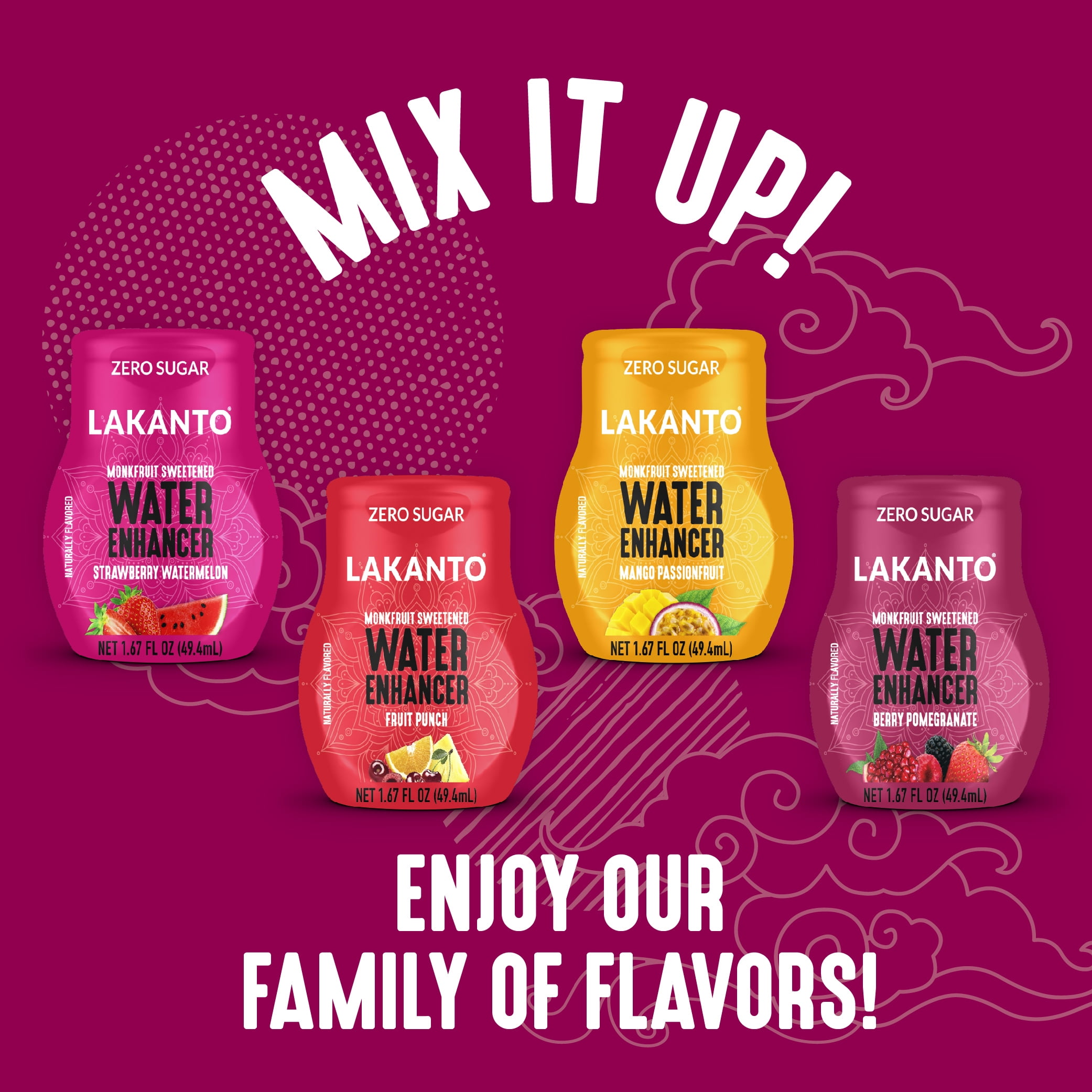 Lakanto Sugar Free Water Enhancer - Sweetened with Monk Fruit Sweetener and Erythritol, On the Go Liquid H2O Hydration, Zero Sugar, Naturally Flavored - Berry Pomegranate (1.67 fl oz - Pack of 6)
