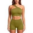 thumbnail image 5 of Miqool Women's 2-Piece Workout Set One Shoulder Sports Bra and High Waist Biker Shorts Seamless Ribbed Activewear Yoga Gym Outfits, 5 of 7