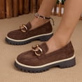 thumbnail image 2 of Women's Chunky Platform Loafers, Trendy Suede Slip On Shoes with Gold Chain Detail, Comfortable Lug Sole Block Heel Pumps, Plus Size Available for Wide Feet, Fashionable Casual Dress Shoes, 2 of 10