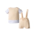 thumbnail image 2 of Bagilaanoe 3Pcs Newborn Baby Boys Gentleman Formal Clothes Short Sleeve Shirt Tops with Bow Tie + Waistcoat + Suspender Shorts 3M 6M 12M 18M Infant Overalls Shorts Set, 2 of 3