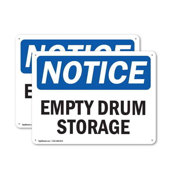 (2 Pack) Empty Drum Storage Area OSHA Notice Sign 14 Inch X 10 Inch Indoor / Outdoor Rust-Free Aluminum Metal Signs for Workplace, Workshop, and Construction Site, Made in the USA