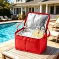 thumbnail image 6 of Dongrere Portable Insulated Cooler Bag, Aluminum Lining Lunch Tote, Collapsible Lunch Box for Pool Picnic Beach Outdoor Use, 5.5x11x6.7 Inch, Red, 6 of 6