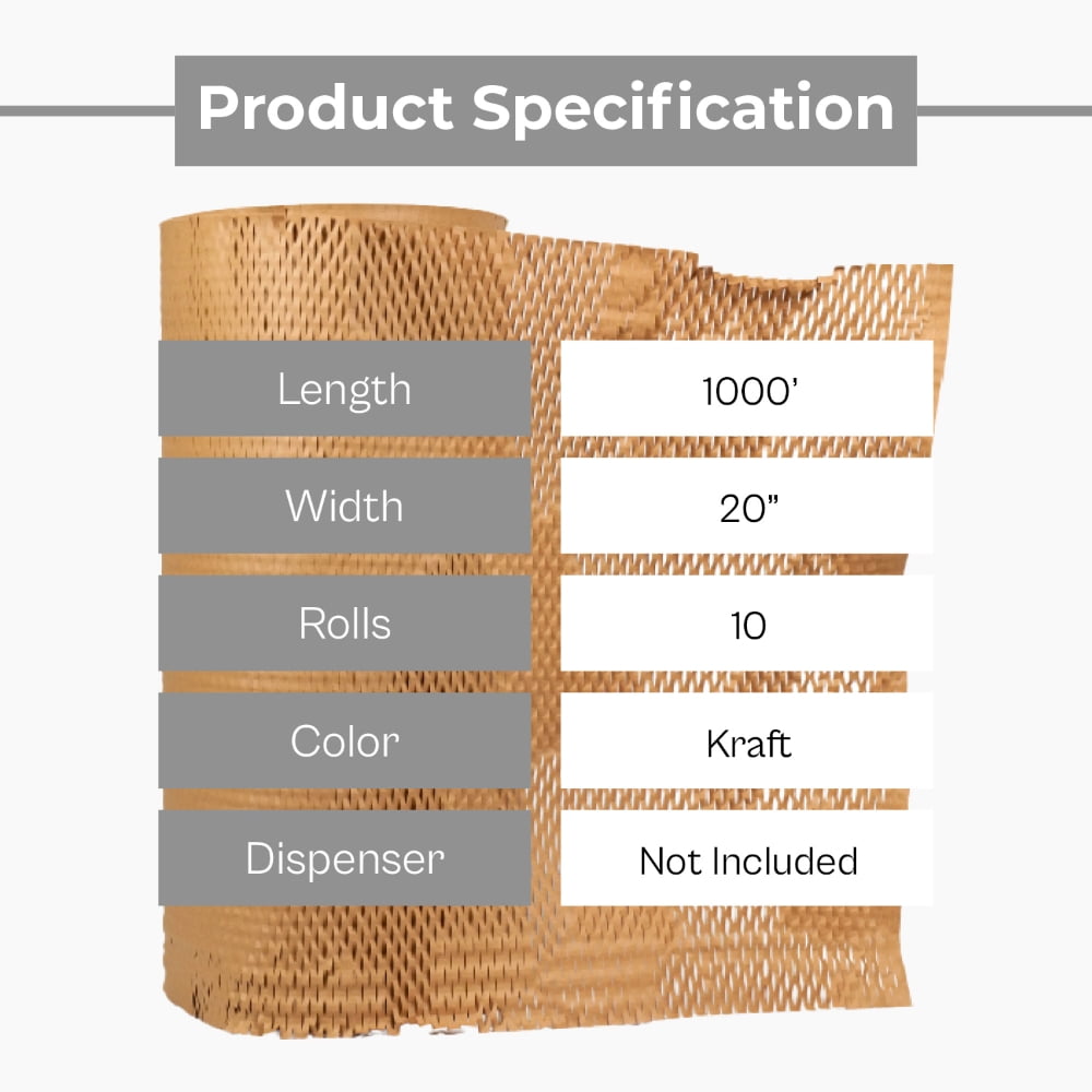 MMBM 10 Rolls Cushioning Wrap Paper, 20" x 1000' Eco Friendly Recyclable Kraft Die-Cut Wrapping Paper, Honeycomb Packing Paper for Moving
