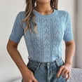 thumbnail image 6 of Tops for Women Plus Size Clearance Short-sleeved Casual Sweater Leaking Navel Round Neck Shirt Light Blue L, 6 of 6