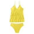 thumbnail image 6 of MIXUE Swim Suits for Women Solid Color Ruffled Strapless Bikini Sets for Women Set Two Piece With High Waist Shorts Swimwears Beachwear,Yellow,XL, 6 of 6
