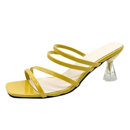 

Alueeu ladies shoes casual Fashion Spring And Summer Women s Slippers With Crystal Heel Solid Color Sandals And Slippers Yellow 41