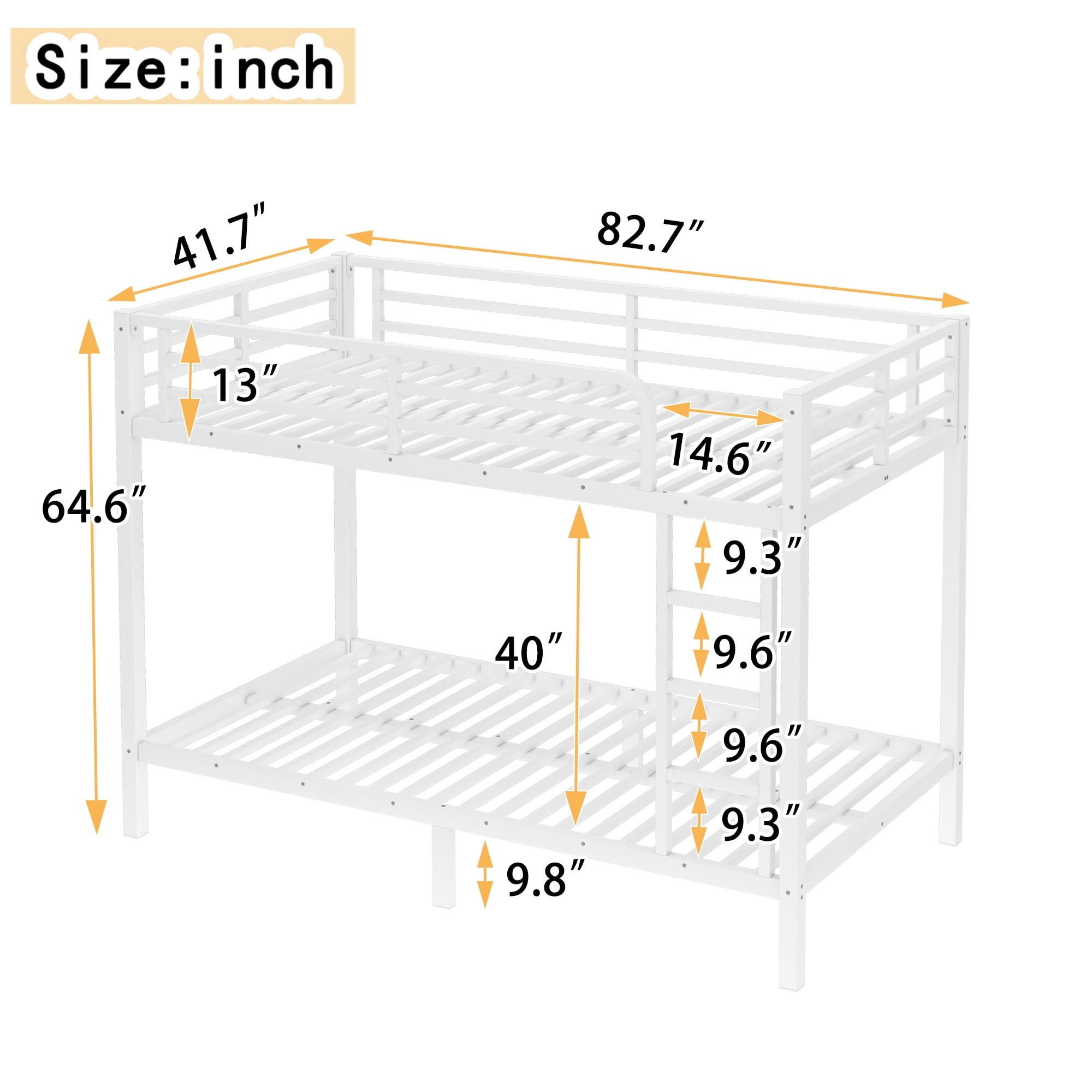 Aukfa Heavy Duty Twin XL over Twin XL Metal Bunk Bed for Kids, Teens and Adults, Space-Saving, White