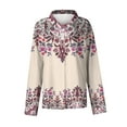 thumbnail image 4 of Feminine Floral Button-Up Blouse, Breezy Long Sleeve Shirt with Roll-Cuff Design & Lightweight Fabric for Spring Collections,Beige L, 4 of 5