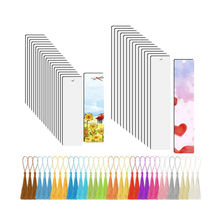 35Pcs Sublimation Bookmark Blank Heat Transfer MDF Bookmarks DIY Bookmarks  with Hole and Colorful Tassels for Crafts 