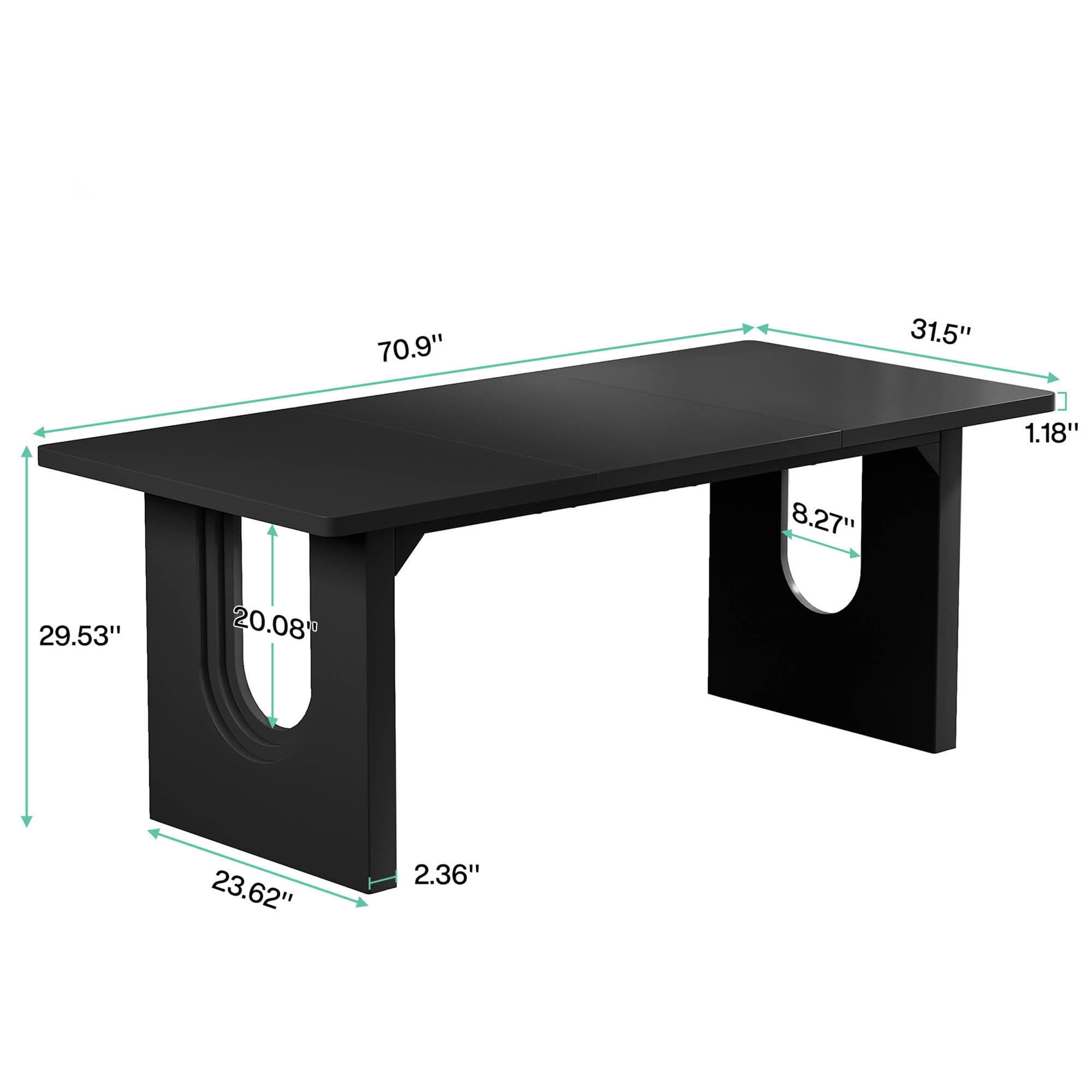 MAYEERTY 71 Inch Modern Rectangular Dining Table, Large Wood Kitchen Dinner Table with Double Pedestal Base for 6 to 8 People