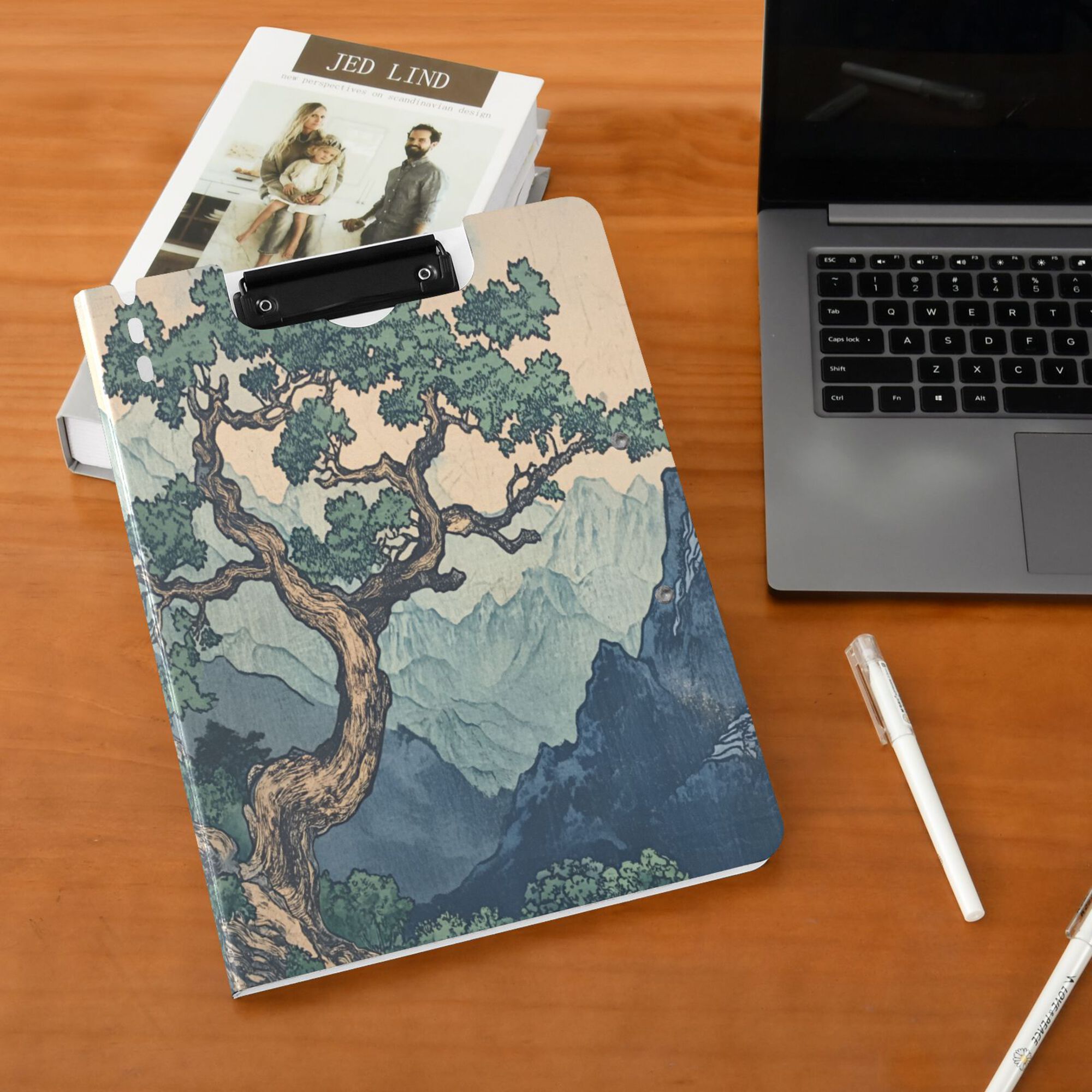 FORMRS A4 Clipboard Folder with Pen Holder Horizontal Foldable School Office Binder, Tree in The Mountains
