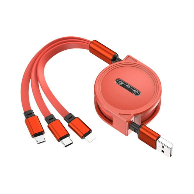 Edgergery Five Gear Retractable 3 In 1 USB Cable Data Line Universal Portable Fast Char-ging Cable With Type C/Micro USB/IOS Port Connector Max 120cm