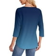thumbnail image 4 of Bovemsi Womens 3/4 Length Sleeve Tops Casual Summer Pleated Front T Shirts Round Neck Business Work Tunic Blouses, Blue Summer Women's Long Sleeve T-Shirts, S, 4 of 6