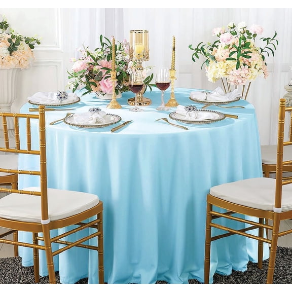 Wedding Linens Inc. Scuba Wrinkle Free 132" Round Table Cover Tablecloth - Baby Blue