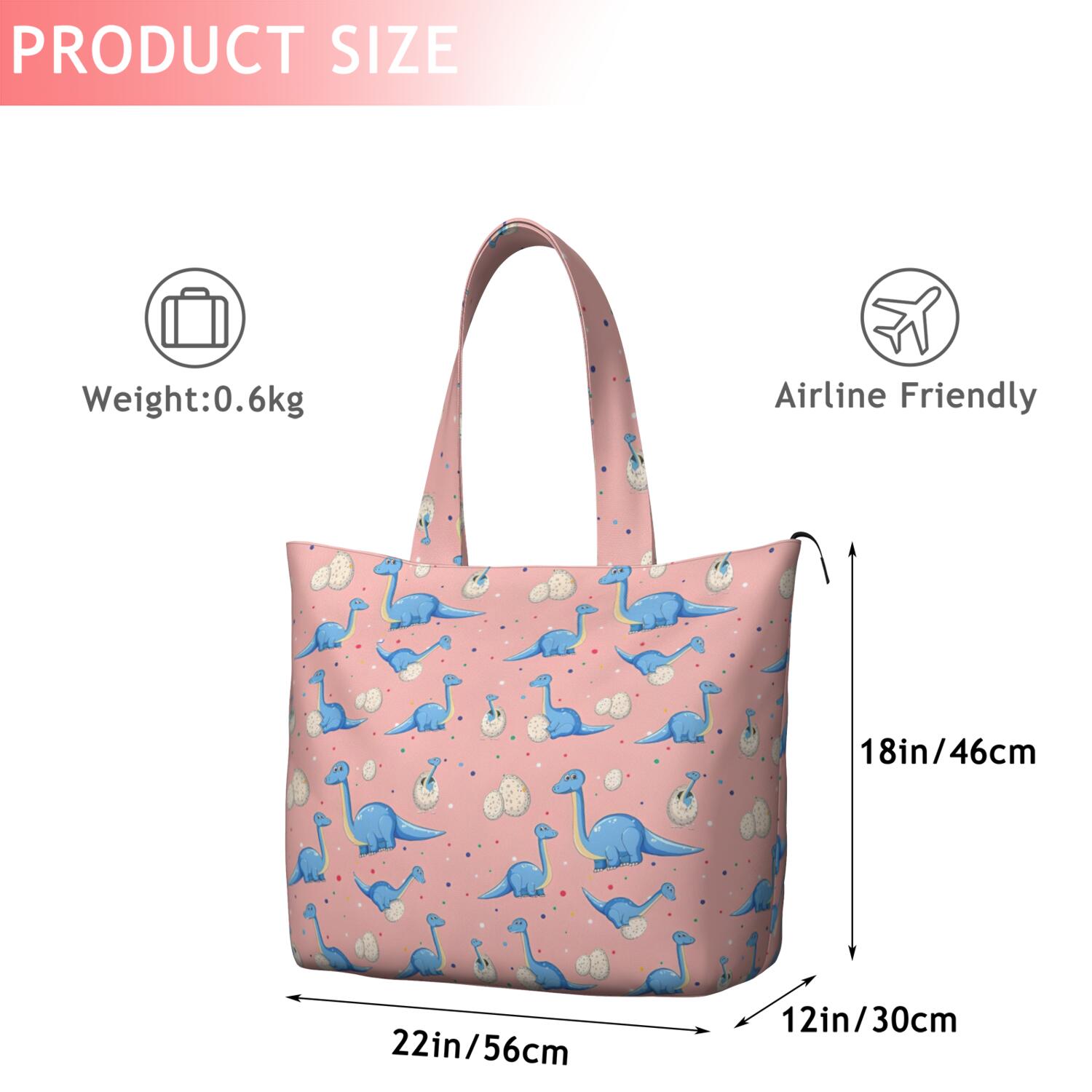 Pink Cartoon Dinosaurs Eggs Pattern Travel Tote Bags for Women Carry On,Large Weekender Bags for Women Travel,Multi Functional Duffle Bag for Work,Shopping,Sports