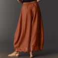 thumbnail image 4 of Linen Pants Women Lace Trim Hem Drawstring Elastic Waist Wide Leg Palazzo Trousers with Pockets Beachwear Bottoms, 4 of 6