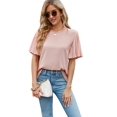 thumbnail image 2 of Womens Tops 2025 Fashion Bell Sleeve Casual T Shirts Summer Crewneck Basic Tee Cute Blouses Pink S, 2 of 7