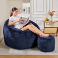 thumbnail image 5 of Giant Faux Fur Bean Bag Chair, Oversized Pumpkin-Shaped Floor Sofa Couch in Dark Blue, 5 of 6
