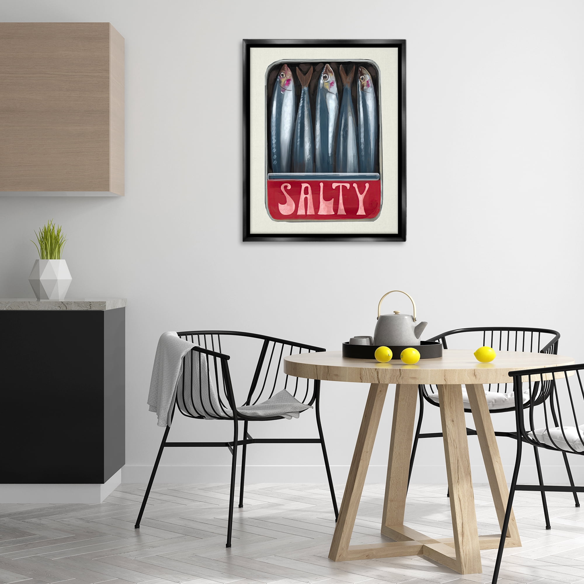 Stupell Industries Salty Sardines Can Food & Beverage Painting Black Floater Framed Art Print Wall Art, 25 x 31