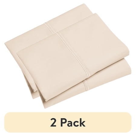 (2 pack) Hotel Style 300 Thread Count Tan Pillowcase with Tan Hem, Standard/Queen, 2 Count , Adult / Teen