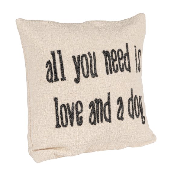 Creative Co-Op Square Cotton and Jute Pillow with Embroidered "All You Need …" Text, White