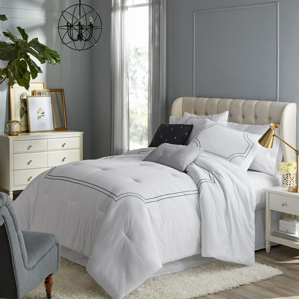 Hotel Style Florence Embroidered Comforter Set, 5 Pieces, Light Grey, King
