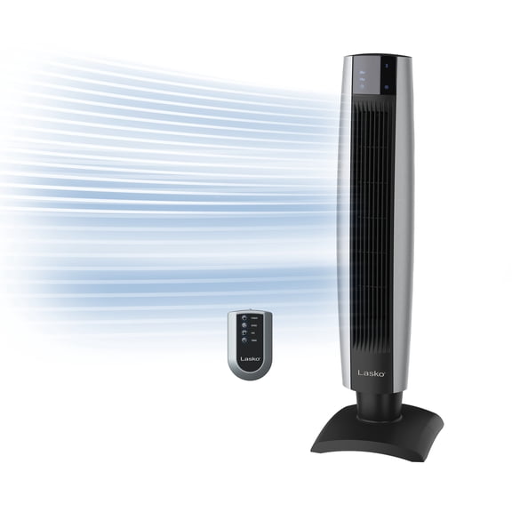 Lasko 34" Oscillating 3-Speed Remote Control Tower Fan with Timer, Black, 2711