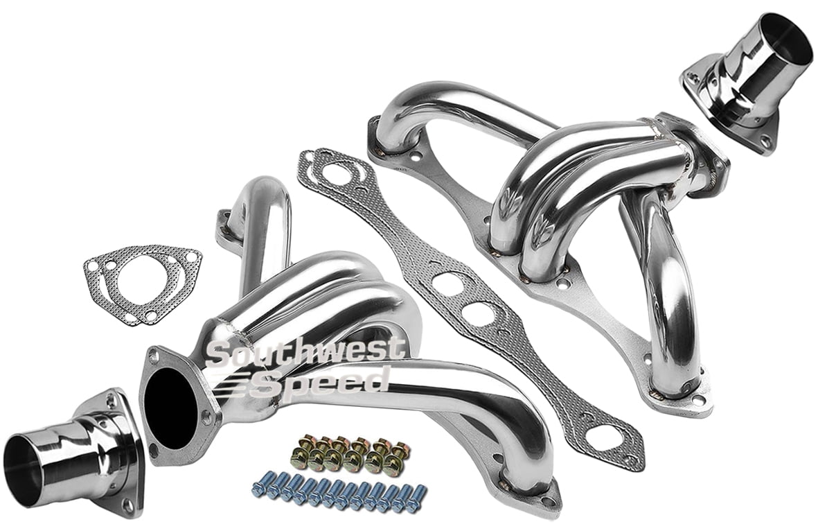 For chevy small block hugger 262-400 265 angle plug head exhaust manifold h...