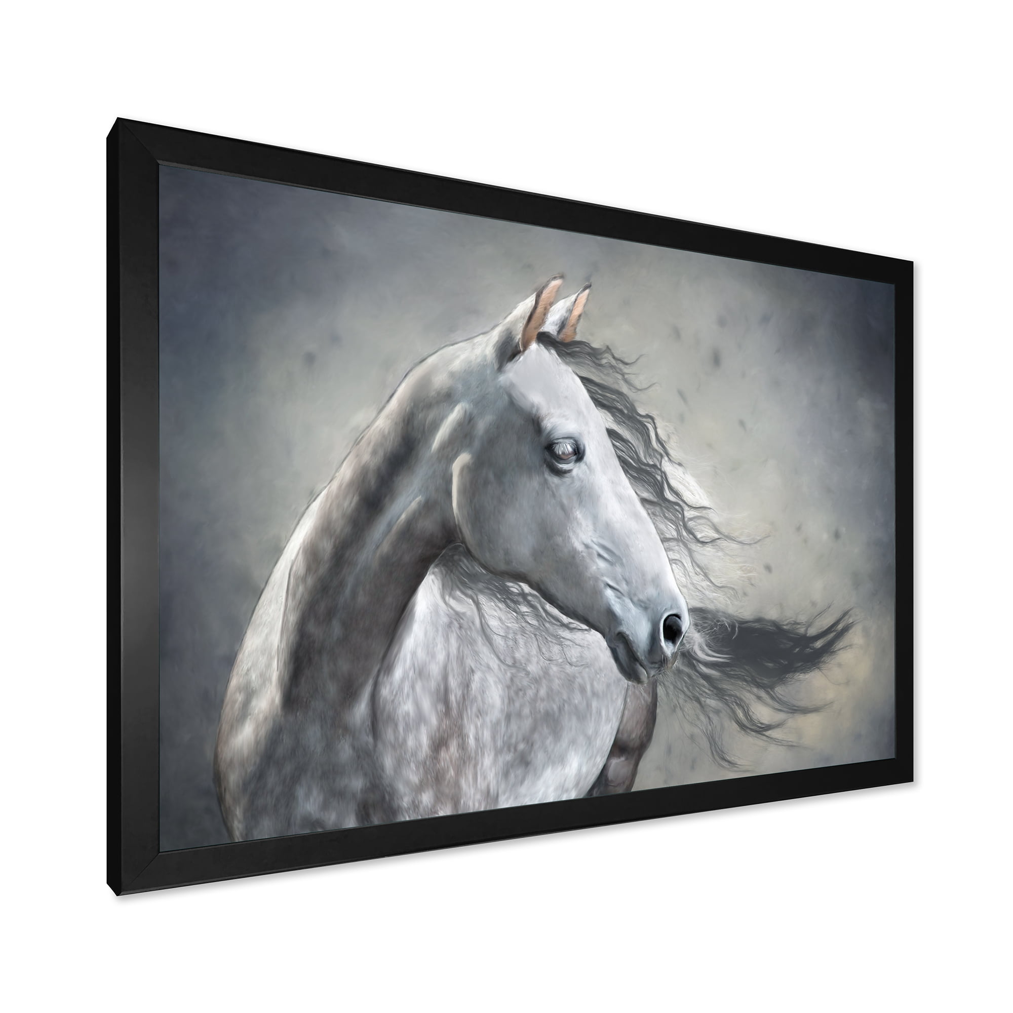 Designart 'Black and White Portrait Of A Wild Horse' Farmhouse Framed Art Print