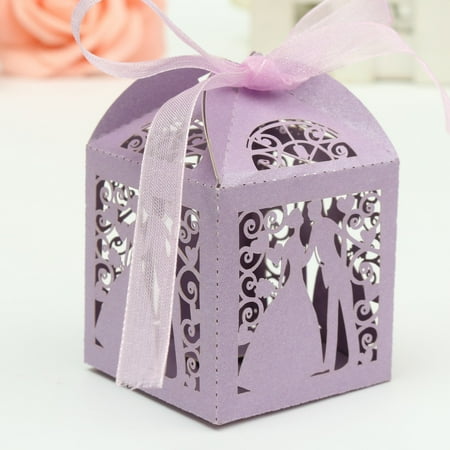 12pcs Laser Cut Paper Ribbon Sweets Candy Boxes Wedding Party