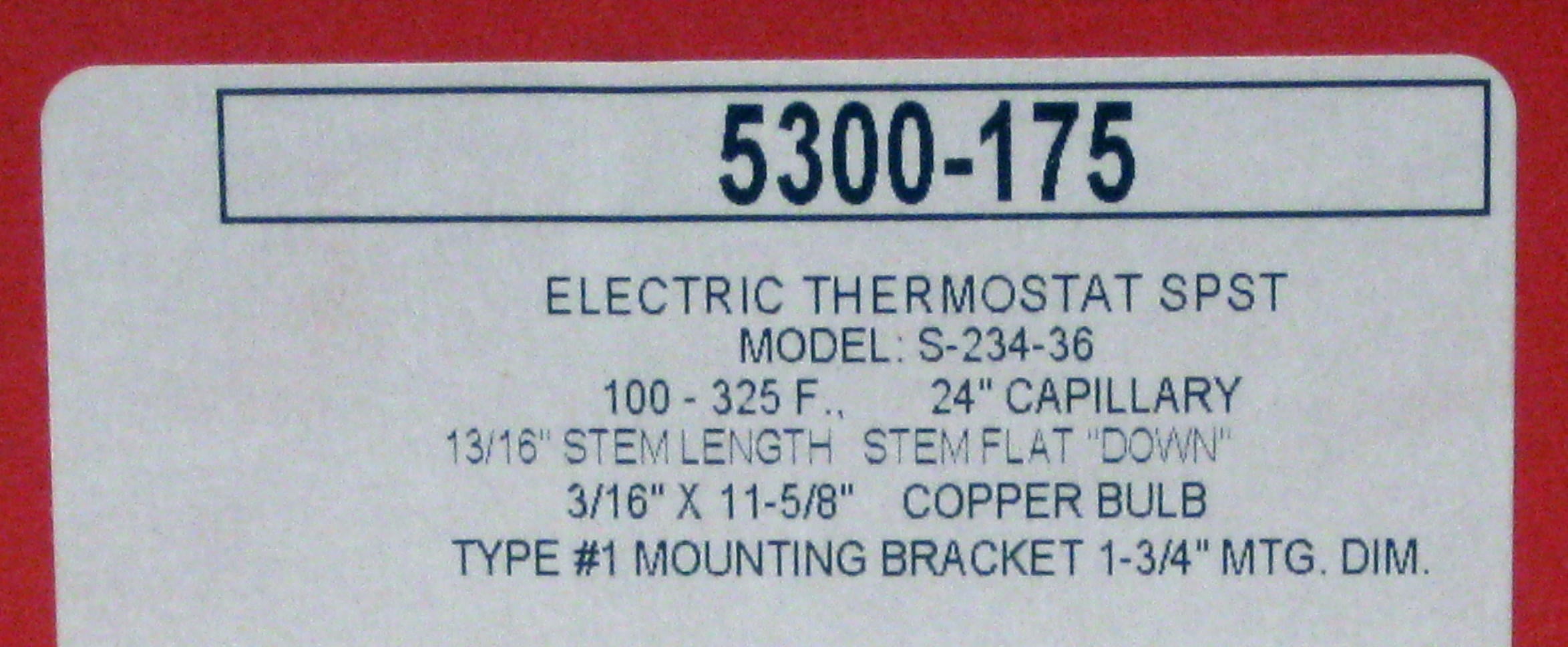 Robertshaw S-234-36 Thermostat TEMP 100-325°F ALTO SHAAM
