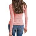 thumbnail image 3 of Long Sleeve Solid Color Women V-neck Slim Fit Polo Shirt, 3 of 5
