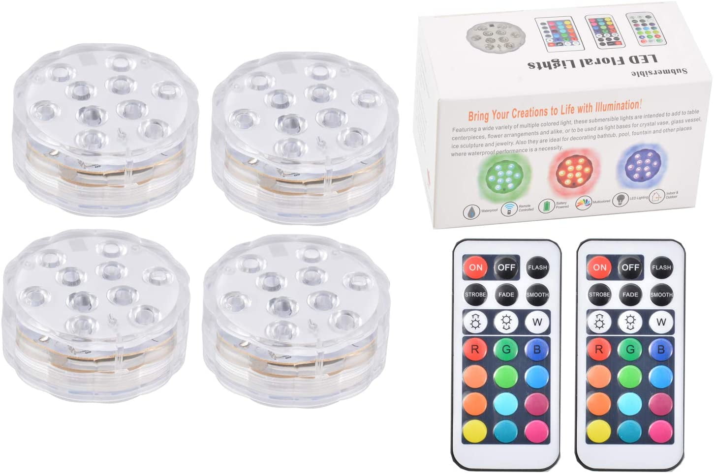 4-Pack 13 Colors 4 Modes Waterproof Battery Light with 21-Key Remotes Sunyel Color Changing Submersible LED Lights