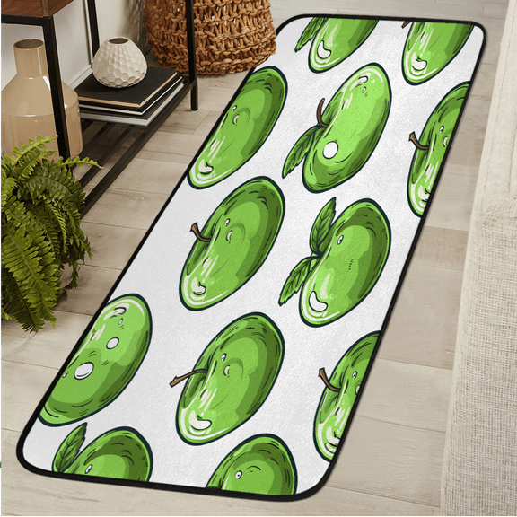 CURLYOOT Green Apples Simple Runner Rug 2'x6' Washable Kitchen Runner Rug Indoor Non Slip Laundry Rugs Floor Carpet for Hallway Kitchen Entryway Bedroom Living Room