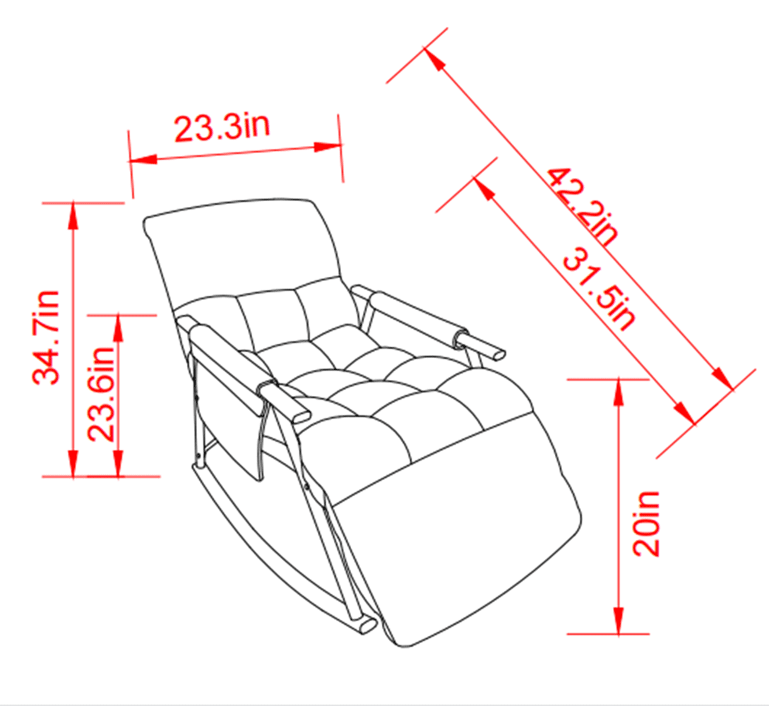 Accent Folding Rocking Recliner Chair with Side Pocket, Upholstered Nursery Glider Chair with 5 Adjustable High Back for Living Room Bedroom Balcony, Grey