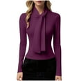 thumbnail image 2 of Blmnix Cotton Plus Size Tops for Women Turtleneck Purple Fitted Womens Fall Tops Long Sleeve Dressy Clothes, 2 of 7