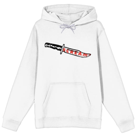 Scream Knife Logo Adult White Long Sleeve Hooded Sweatshirt - Medium