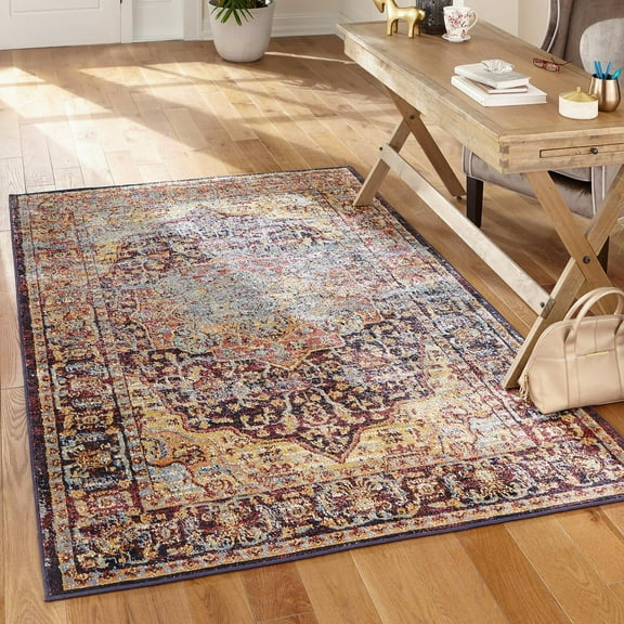 Unique Loom Augustus Collection Area Rug - Turin (3' 3" x 5' 3" Rectangle Rust Red/Blue)