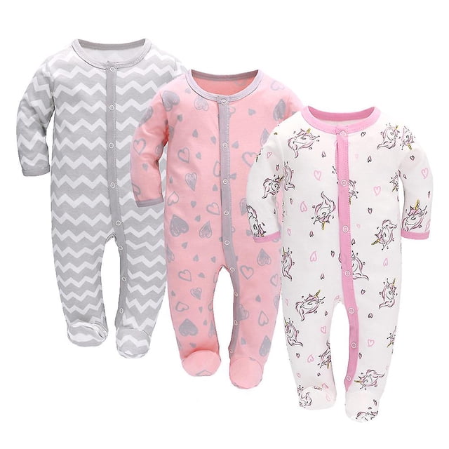 Mono de bebé de 3 piezas para primavera y otoño, mono de bebé recién nacido de manga larga, pies envueltos para gatear, ropa de una pieza, unicornio, 62 cm, adecuado