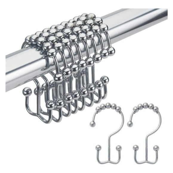 Elegante accesorio de baño, ganchos decorativos para cortina de ducha, anillos de ducha de deslizamiento suave, 12 ganchos dobles cromados para cortina de ducha con metal resistente a la oxidación,